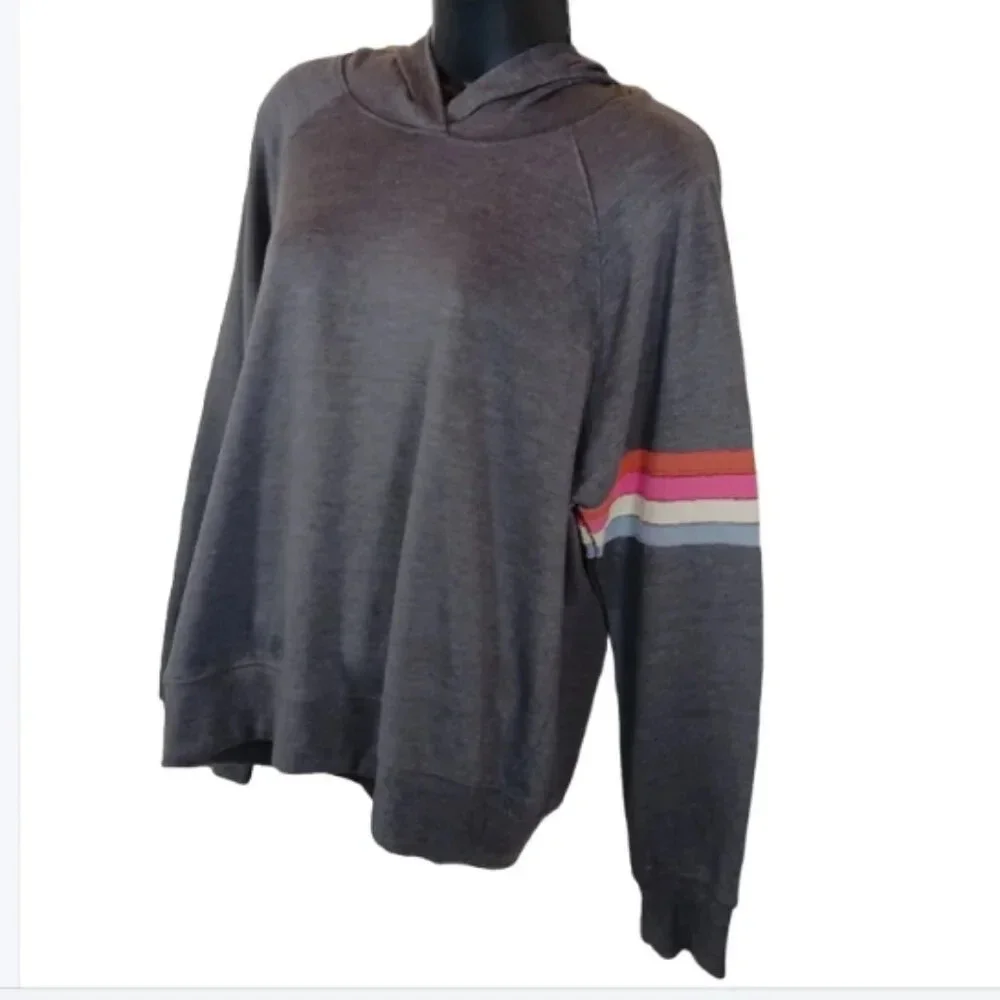 Sundry Women's Multi Stripe Hoodie in Charcoal size Large